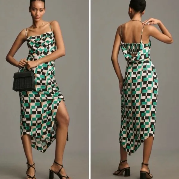 Anthropologie Size 12 Sleeveless Draped Back Asymmetrical Hem Slip Midi Dress - Image 2