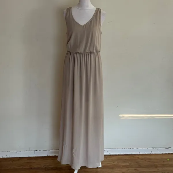 Show Me Your Mumu Heather Maxi Dress Taupe Tan V-Neck Bridesmaid Gown Medium - Image 9