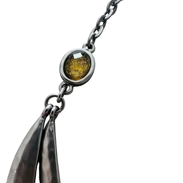 Lane Bryant Hammered Hammered Metal Double Strand Necklace/Yellow Glass Accents - Image 3