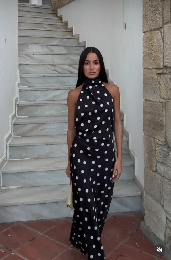 Zara Black Polka Dot Halter Satin Scarf Maxi Dress - Image 2