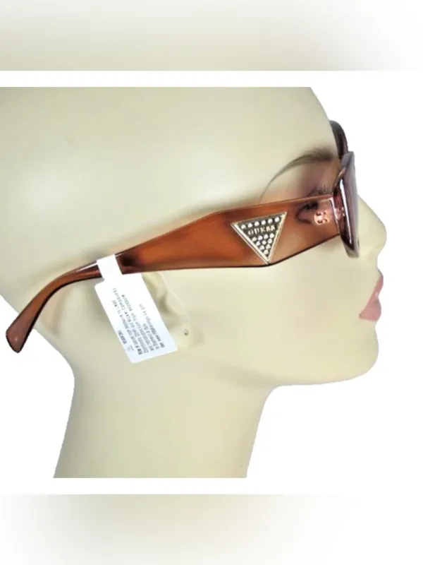 GUESS Translucent Brown Sunglasses Gold Rhinestone-Accented Logos GO00086-45B - Image 3