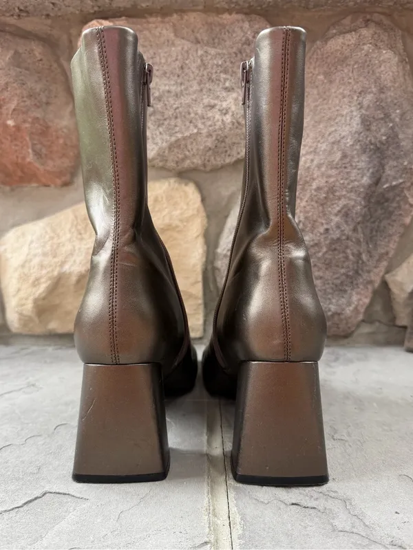 JEFFREY CAMPBELL Jerema Boot In Pewter Square Toe Flared Heel Ankle Zip Up - Image 4