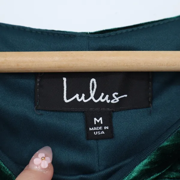 Lulus in a Gleam Bodycon Dress Womens Medium Forest Green Velvet Long Sleeve - Image 3