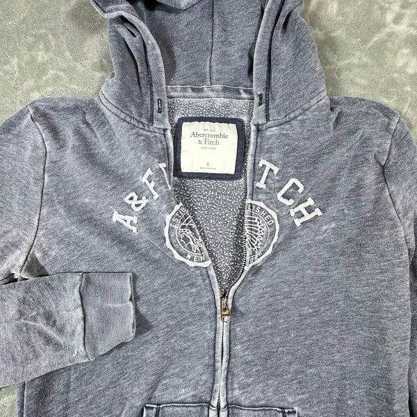 Vintage Abercrombie & Fitch Y2K Full Zip Hoodie Women M Gray Distressed Patch - Image 5