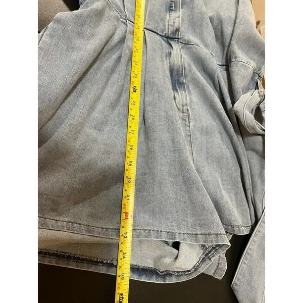 NWT Mable Denim Balloon Sleeve Rompe Sz L Tie Waist Shorts Cotton Boho Western - Image 15