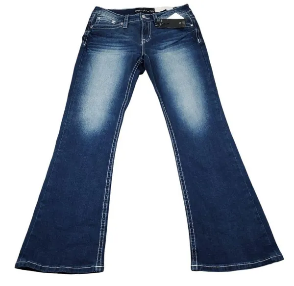 Stella in Dreams Mid Rise Boot Jeans Bootcut Sequin Bull Oxen Size 15 32 Blue - Image 2