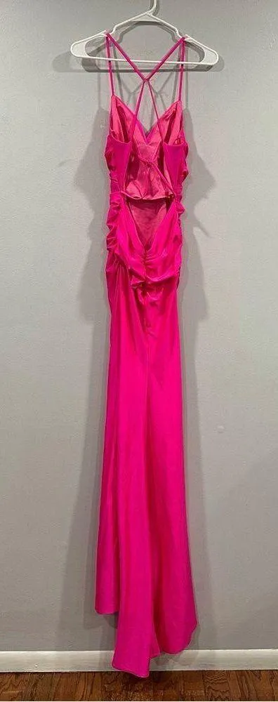 29020 Strappy Back Bodycon Maxi Gown Dress Neon Pink Size 6 - Image 3