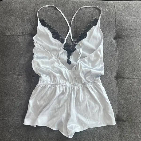 Salua Stardust Silver-Grey & Black Silk Mini Romper Lingerie - Image 11