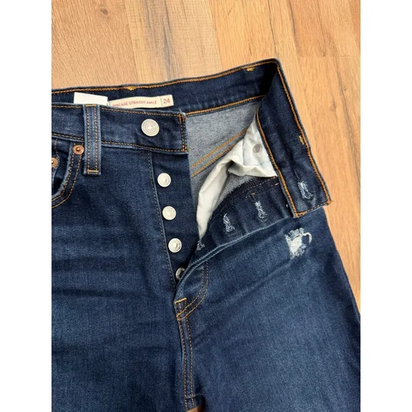 Levi's‎ Ribcage Straight Ankle Jeans 24 High Rise Distressed Dark Wash - Image 5
