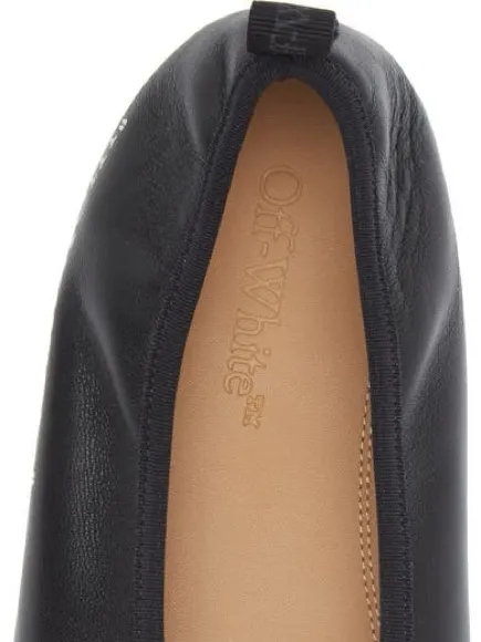 OFF-WHITE Leather Slip On Ballet Ballerina High Heel Flats - Image 6
