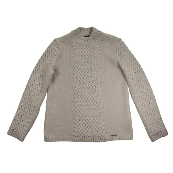 Geiger Cream Wool Cable Knit Mock Neck Sweater Basketweave White Austrian - Image 3