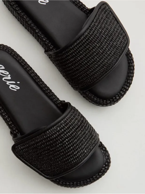 Aerie Straw Sandal Black Braided Strap Slide Sandals Size 7 - Image 2