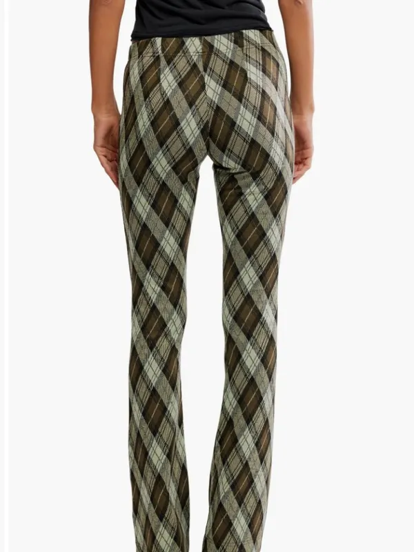 NWT Free People Chloe Plaid Flare Leg Knit Pants Small, OLIVE COMBO - Image 5