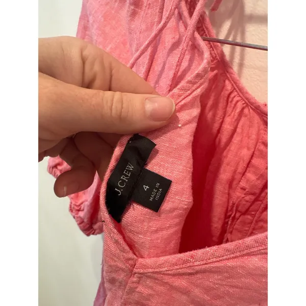 J. Crew Pink Linen Blend Puff Sleeve Tie Neck Blouse Top Size 4‎ - Image 3