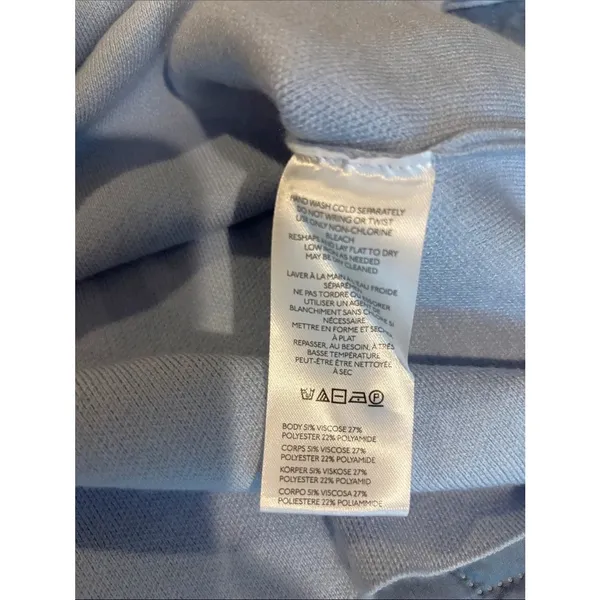 Maeve Anthropologie The Elliot Light Blue Pearl Embellished Knit Polo Top Sz SM - Image 5