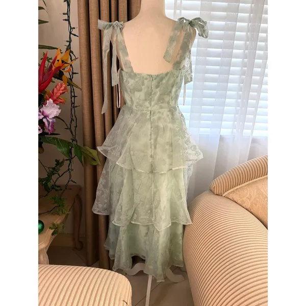 Lulus Glamorous Sweetie Tie-Strap Bustier Midi Dress in Sage Green Burnout - Image 6