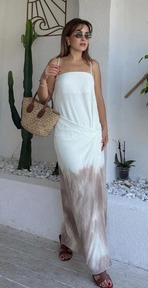 Zara NWT ombré tie dye beige brown white midi maxi dress with side slit - Image 10