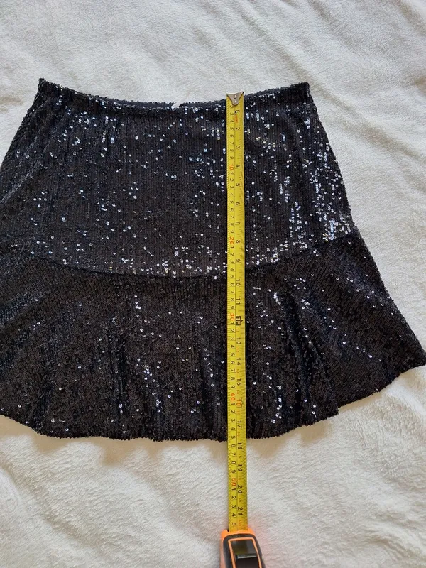 Free People FP One Extraordinarily Extravagant Black Sequin Mini Skirt M Flounce - Image 5