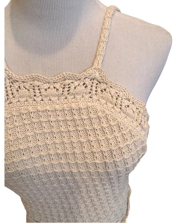 Zara Crochet Crop Top Halter Knit S Tan Beige Cream - Image 3