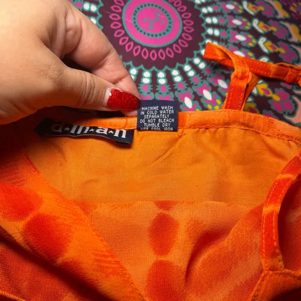Vintage Y2K 00's Orange Tie Dye Tiered Spaghetti Strap Mini Dress Women Size‎ SM - Image 7