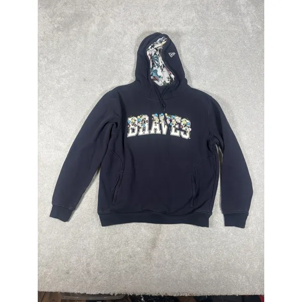 Atlanta Braves New era floral Spellout hoodie embroided Navy baseball spring M‎ - Image 5