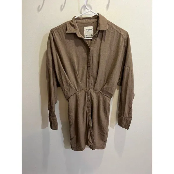 Abercrombie & Fitch Women XS Brown Linen Blend Mini Dress Minimalist Boho Chic - Image 5