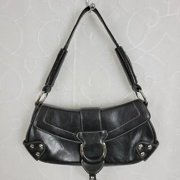 Vintage Aldo Womens Shoulder Bag 11" x 5" Black Leather Y2K Studded Snap Closure - Image 13