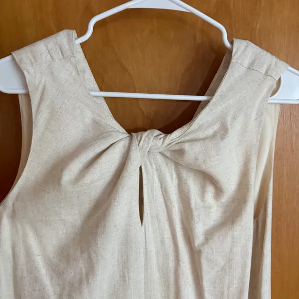 Sunday in‎ Brooklyn Shift Dress Womens Small Beige Linen Blend Knot Front V-Back - Image 6