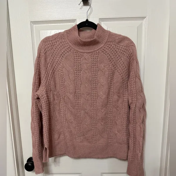 J. CREW mock neck cable knit sweater size medium pink alpaca blend‎ - Image 2