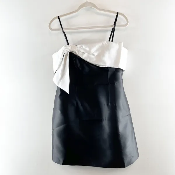 Hutch Serena Formal Cocktail Bow A Line Mini Dress White Black 14 - Image 2
