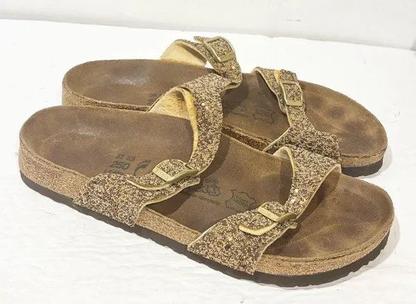 Birkenstock Birkis Beaded Glitter Sequin Gold Sandals Womens Size 8 - Image 4