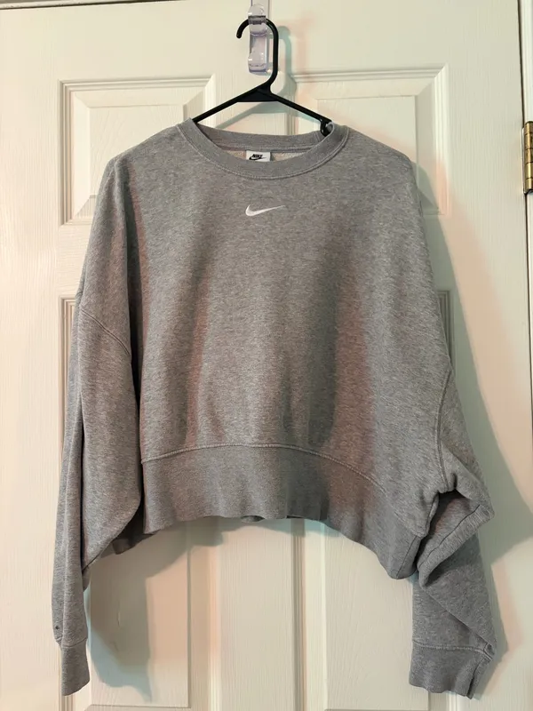 Grey Nike Oversized Cropped Crewneck - Image 2