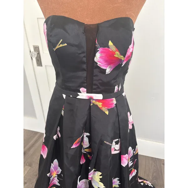 Sequin‎ Hearts Womens Strapless Floral Satin Ballgown Black Pink Size 9 - Image 3