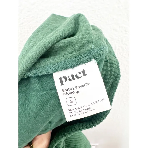 Pact Organic Cotton Corduroy Wide Leg Cropped Pants Size Small Green - Image 7