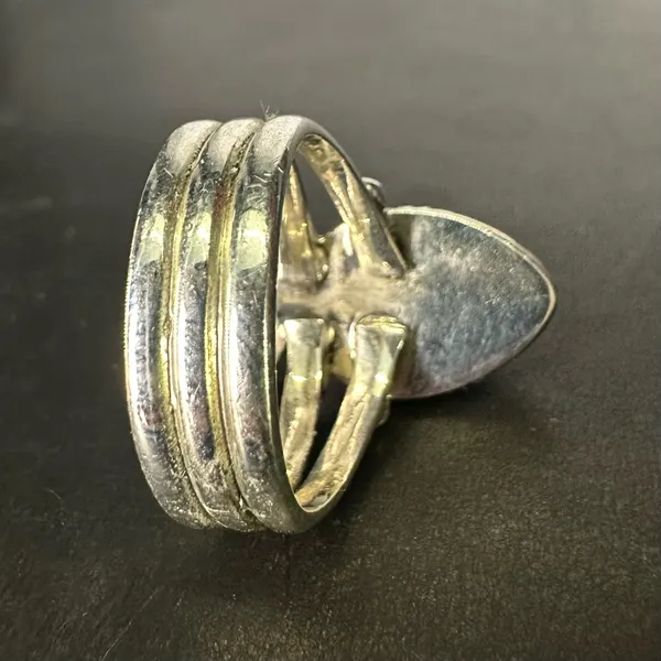 Sterling Silver Pink and Green Moonstone Two Stone Triple Band Ring Size 7 - Image 5