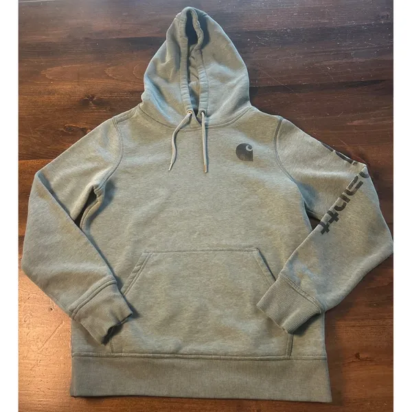 Carhartt Iconic Clarksburg Logo Sweatshirt Hoodie Small Green Relaxed Fit Casual - Image 2