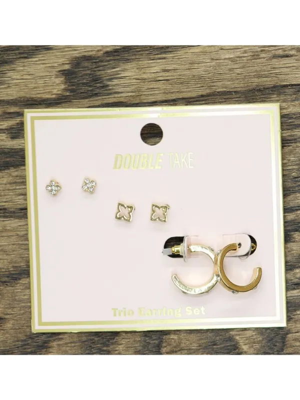 NWT Unique Designs Womens Trio Earring Set Hoops Studs Rhinestones Gold Yellow - Image 4