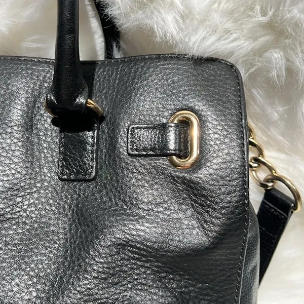 MICHAEL KORS Tumbled Black Leather Crossbody‎ Satchel Gold Hardware A27 - Image 8