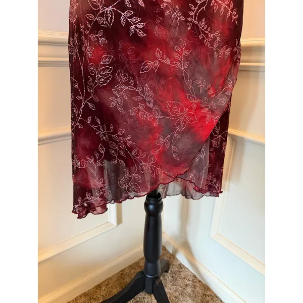 Vintage Y2K Candy Rocket Red Black Glitter Floral Asymmetrical Mesh Dress Whimsy - Image 4