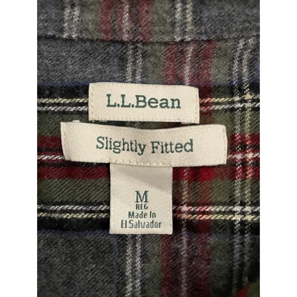 L.L. Bean Gray Stewart Plaid Flannel Slightly Fitted Shirt Womens Size Medium - Image 2