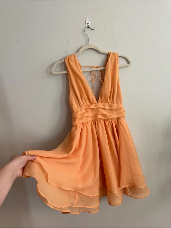 Abercrombie & Fitch Orange Sleeveless V-Neck Plunge Mini Dress SIZE S - Image 4