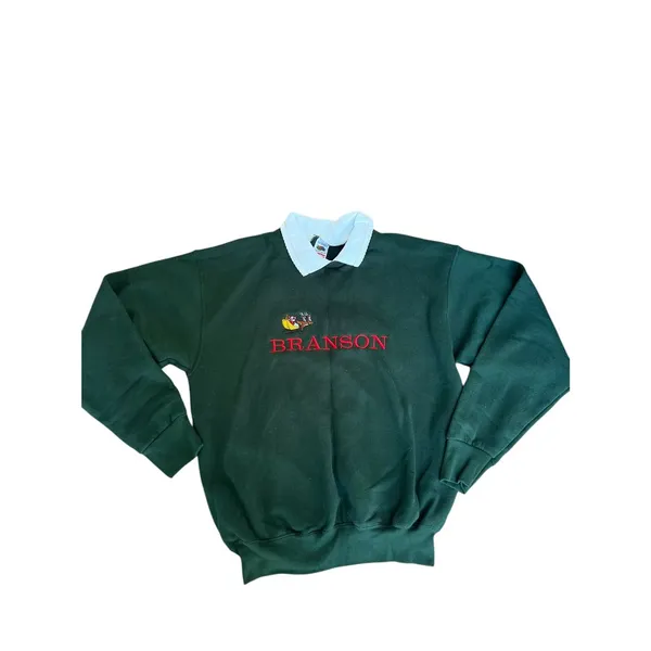 Branson Grandma‎ Green Collared Christmas Sweater Size Large Santa Sleigh - Image 2