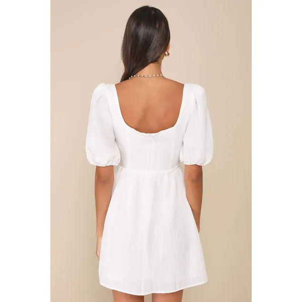 NWT Lulus Little Bit In Love White Surplice Puff Sleeve Mini Dress Cocktail Sz S - Image 4