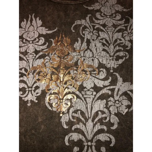 Y2K Tank Top Size M Acid Wash Brown Gold Foil Damask Floral Graphic 90s Revival - Image 2