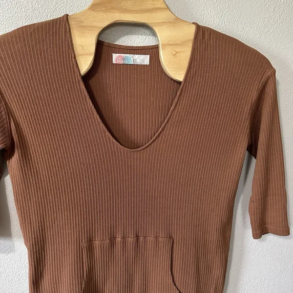 Free People FP Beach Size Medium‎ Phoenix Mini Dress Brown Tunic Ribbed Coverup - Image 2
