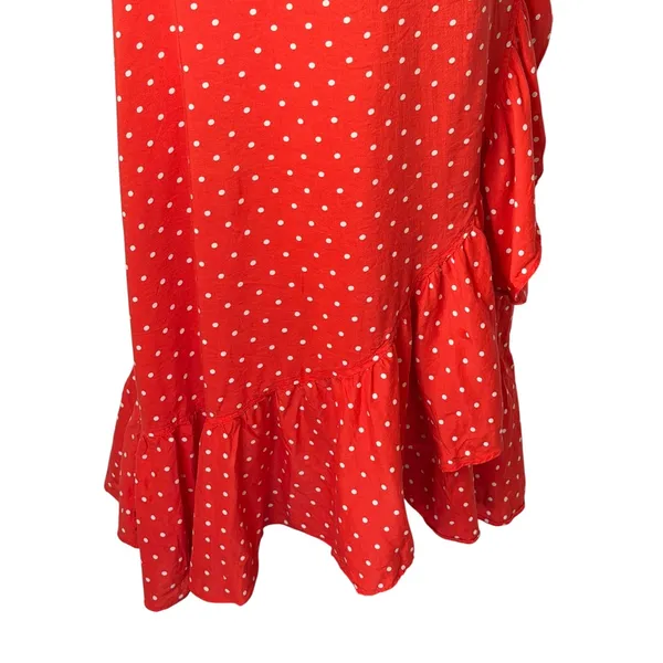 Draper James‎ Wrap Midi Skirt Women Medium Red Polka Dot Ruffle Trim Preppy Boho - Image 4