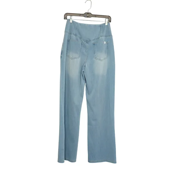 Halara Flex Denim High Waisted Crossover Straight Leg Jeans Light Wash Medium - Image 6