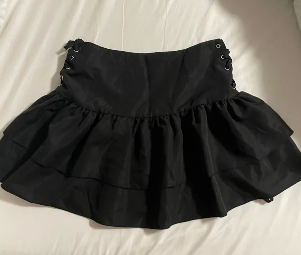 Black Drawstring Layered Ruffle Skirt Size M - Image 6
