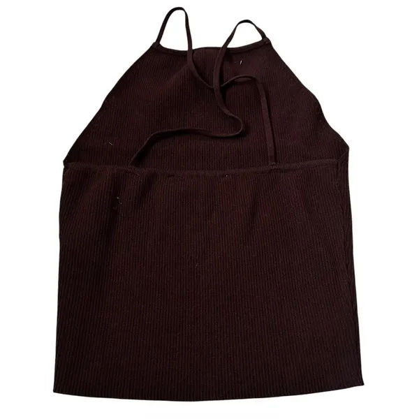 Zara Top Womens Small Ribbed Crop Halter Spaghetti Strap Brown Sleeveless | 6-28 - Image 2