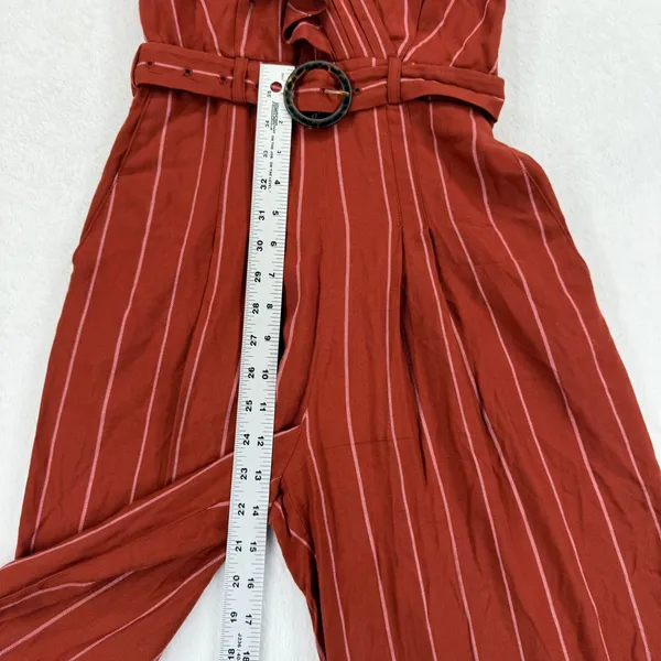 Womens Ruffle One Shoulder Wide Leg Striped Jumpsuit Rust Sz 0‎ XXXS - Image 6